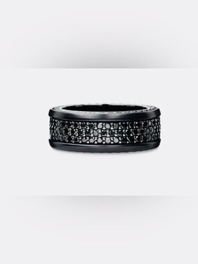 Black Pave Cigar Cable Band/ Mens Cable Wedding Ring